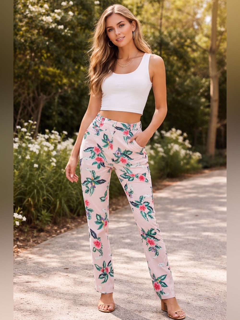 Old Navy Women's Pixie Ankle Mid-Rise Tropical Floral Pants Size 6 NWT